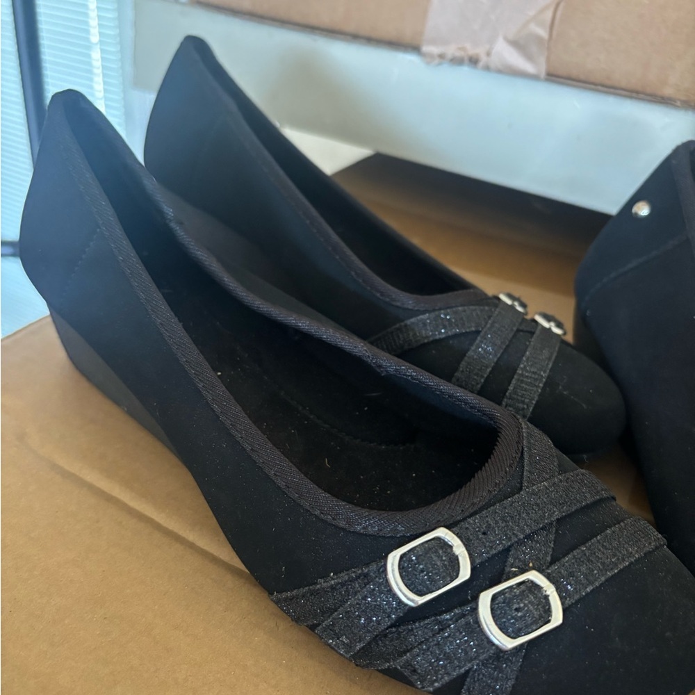CL by Laundry Black Flats with Silver Accents